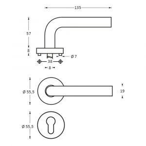 Intersteel Living 1011 deurkruk Rond op rond rozet met profielcilindergat plaatje RVS 0035.101105