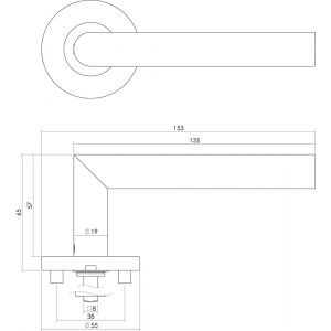 Intersteel Essentials 1012 deurkruk Hoek 90 graden op geveerde kunststof rozet met nokken diameter 55x8 mm RVS EN1906/3 0035.101202