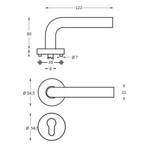 Intersteel Living 1013 deurkruk Jupiter op rond rozet met profielcilindergat plaatje RVS 0035.101305