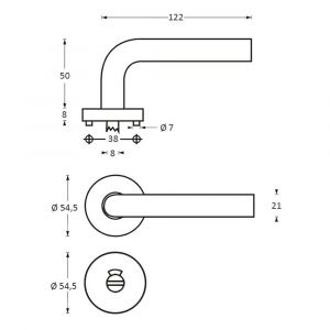 Intersteel Living 1013 deurkruk Jupiter op rond rozet met WC 8 mm l RVS 0035.101310