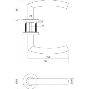 Intersteel Essentials 1238 deurkruk Half rond-Hoek 90 graden basic op rond geveerde rozet diameter 53x9 mm RVS geborsteld 0035.123802