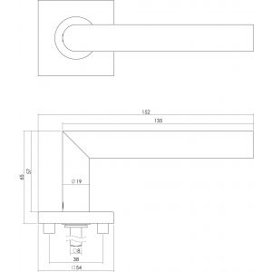 Intersteel Living 1242 deurkruk rechte Hoek 90 graden op rozet vierkant met sleutelgat plaatje RVS 0035.124203