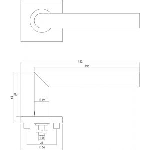 Intersteel Living 1242 deurkruk rechte Hoek 90 graden op rozet vierkant met profielcilindergat plaatje RVS 0035.124205