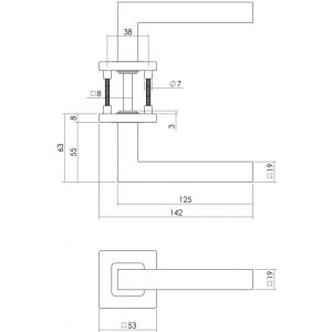 Intersteel Living 1249 deurkruk Vierkant op rozet vierkant met profielcilindergat plaatje RVS 0035.124905