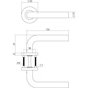 Intersteel Living 1270 deurkruk Recht op rond rozet staal met 7 mm nok met sleutelgat plaatje RVS 0035.127003