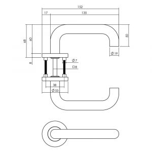 Intersteel Essentials 1271 deurkruk Rond op geveerde stalen rozet met nokken diameter 53x8 mm RVS EN 1906/4 0035.127102