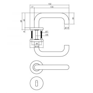 Intersteel Living 1271 deurkruk Rond op rond rozet staal met 7 mm nok met sleutelgat plaatje RVS 0035.127103