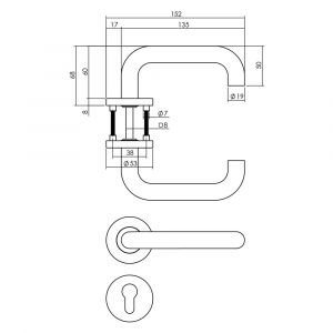 Intersteel Living 1271 deurkruk Rond op rond rozet staal met 7 mm nok met profielcilindergat plaatje RVS 0035.127105