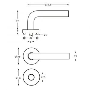 Intersteel 1271 deurkruk Rond op rond rozet staal met 7 mm nok met RC plaatje RVS 0035.127106