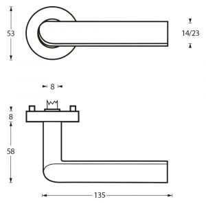 Intersteel Essentials 1273 deurkruk Ovaal Hoek 90 graden op geveerde stalen rozet met nokken diameter 53x8 mm RVS EN 1906/4 0035.127302