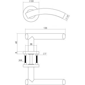 Intersteel Essentials 1274 deurkruk Gebogen op geveerde stalen rozet met nokken diameter 53x8 mm RVS EN 1906/4 0035.127402