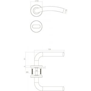 Intersteel Living 1275 deurkruk Lisa op rond rozet staal met 7 mm nok met WC 8 mm RVS 0035.127510