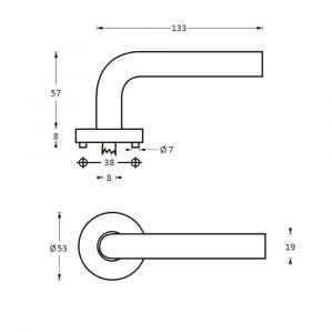 Intersteel Essentials 1276 deurkruk Lisa 90 graden op geveerde stalen rozet met nokken diameter 53x8 mm RVS EN 1906/4 0035.127602