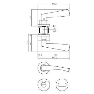Intersteel Living 1279 deurkruk Vlinder op rond rozet staal met 7 mm nok met WC 8 mm RVS 0035.127910