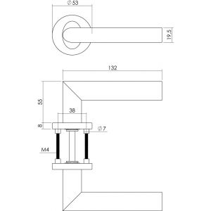 Intersteel Essentials 1283 deurkruk Girona op geveerde stalen rozet met nokken diameter 53x8 mm RVS EN 1906/4 0035.128302