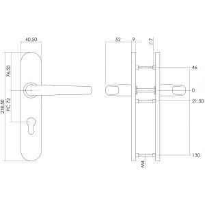 Intersteel Essentials 1294 deurkruk Sabel op verdekt schild profielcilindergat 72 mm met nokken 7 mm RVS EN 1906/4 0035.129436