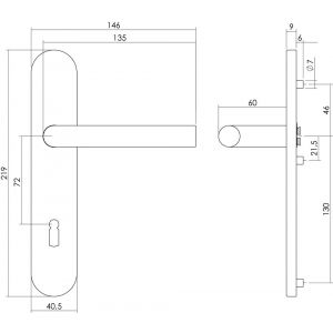 Intersteel Living 1296 deurkruk 1296 Recht op verdekt schild sleutelgat 72 mm met nokken 7 mm RVS EN 1906/4 klein krukgat 0035.129626