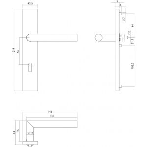 Intersteel Essentials 1307 deurkruk Hoek 90 graden op verdekt schild rechthoek sleutelgat 56 mm met nokken 7 mm RVS EN 1906/4 klein krukgat 0035.130724
