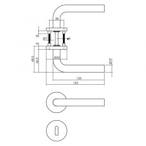 Intersteel Essentials 1316 deurkruk Recht op rozet 55 mm plus 7 mm nokken met sleutelgat plaatje RVS EN 1906/4 0035.131603