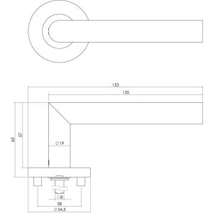 Intersteel Essentials 1317 deurkruk recht Hoek 90 graden op rond rozet 55 mm plus 7 mm nokken met WC 8 mm RVS EN 1906/4 0035.131710