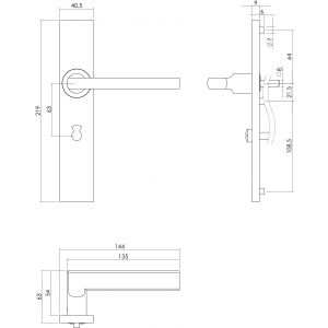 Intersteel Essentials 1327 deurkruk Blok op verdekt schild rechthoek WC 63/8 mm met nokken 7 mm RVS EN 1906/4 0035.132765