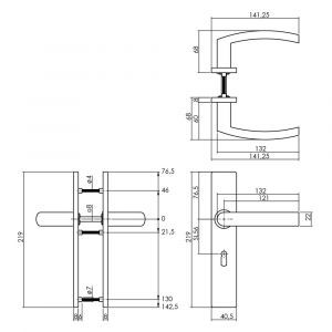 Intersteel Essentials 1327 deurkruk Blok op verdekt schild rechthoek sleutelgat 56 mm met nokken 7 mm RVS EN 1906/4 0035.132724