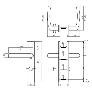 Intersteel Essentials 1327 deurkruk Blok op verdekt schild rechthoek WC 72/8 met nokken 7 mm RVS EN 1906/4 0035.132767