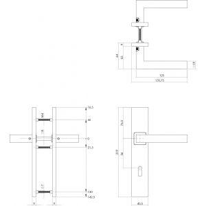 Intersteel Essentials 1337 deurkruk Vierkant op verdekt schild rechthoek sleutelgat 56 mm met nokken 7 mm RVS EN 1906/4 0035.133724