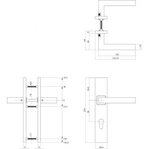 Intersteel Essentials 1337 deurkruk Vierkant op verdekt schild rechthoek profielcilindergat 55 mm met nokken 7 mm RVS EN 1906/4 0035.133729