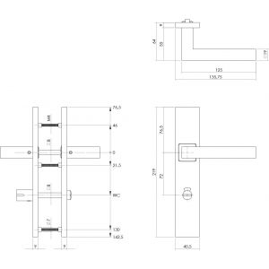 Intersteel Essentials 1337 deurkruk Vierkant op verdekt schild rechthoek WC 72/8 mm met nokken 7 mm RVS EN 1906/4 0035.133767