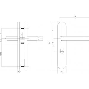 Intersteel Essentials 1396 deurkruk recht op verdekt schild WC 63/8 mm met nokken 7 mm EN 1906 groot krukgat 0035.139665