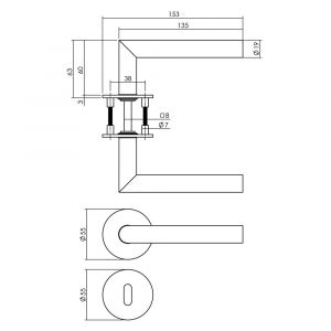 Intersteel Essentials 1840 deurkruk Hoek 90 graden vastdraaibaar geveerd op ronde magneet rozet met sleutelplaatje RVS 0035.184003