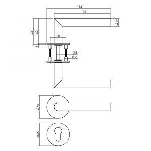 Intersteel Essentials 1840 deurkruk Hoek 90 graden vastdraaibaar geveerd op ronde magneet rozet met profielcilinderplaatje RVS 0035.184005