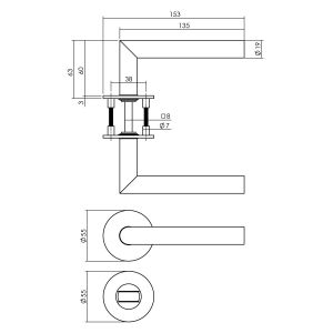 Intersteel Essentials 1840 deurkruk Hoek 90 graden vastdraaibaar geveerd op ronde magneet rozet met WC 8 mm RVS 0035.184010