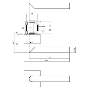 Intersteel Essentials 1849 deurkruk Baustil vastdraaibaar geveerd op vierkante magneet rozet RVS 0035.184902