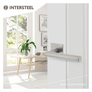 Intersteel Essentials 1850 deurkruk Hoek 90 graden vastdraaibaar geveerd op vierkante magneet rozet RVS 0035.185002