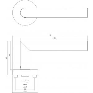 Intersteel Essentials 1951 deurkruk Hoek 90 graden met geveerde rozet met sleutelgat plaatje ATP RVS 0035.195103