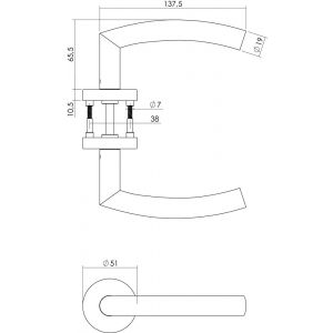 Intersteel Living 1953 deurkruk half rond-Hoek 90 graden met geveerde rozet ATP RVS 0035.195302