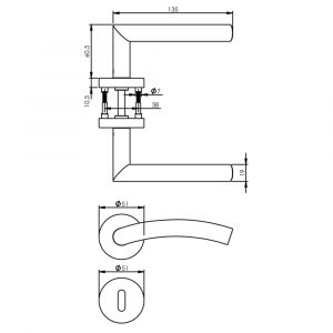 Intersteel Living 1954 deurkruk Lisa-Hoek 90 graden met geveerde rozet met sleutelgat plaatje ATP RVS 0035.195403