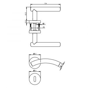 Intersteel Living 1955 deurkruk Gebogen met geveerde rozet met sleutelgat plaatje ATP RVS 0035.195503