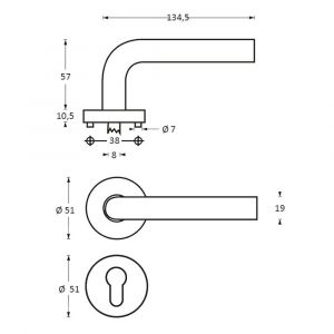 Intersteel Living 1956 deurkruk Rond met geveerde rozet met profielcilindergat plaatje ATP RVS 0035.195605