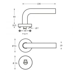 Intersteel Living 1956 deurkruk Rond met geveerde rozet met WC 8 mm ATP RVS 0035.195610