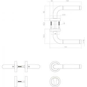 Intersteel Living 1958 deurkruk Agatha met geveerde rozet met profielcilindergat plaatje ATP RVS 0035.195805