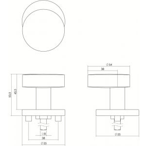 Intersteel Living 2186 knop 218630 rond verkropt vast op diameter 55 mm rozet staal 7 mm nok met stift M10/89 RVS (EN1916/4) 0035.218630