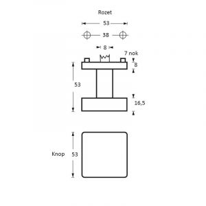 Intersteel Essentials 2246 knoprozet vierkant met stift M10/8x85 mm centraal vast op rozet met nokken 53x53x8 mm RVS 0035.224600
