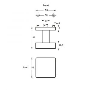 Intersteel Essentials 2246 knoprozet vierkant met stift M10/8x85 mm centraal vast op rozet met nokken 53x53x8 mm RVS 0035.224600