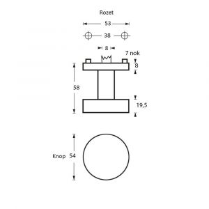 Intersteel Essentials 2246 knoprozet plat met stift M10/8x85 mm centraal vast op rozet met nokken diameter 53x8 mm RVS 0035.224610