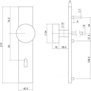 Intersteel Living 2754 knopschild 2754 verdekt rechthoeking sleutelgat 56 mm EN 1906/4 0035.275424