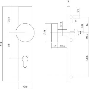 Intersteel Living 2754 knopschild lang verdekt rechthoekig profielcilinder 55 mm 7 mm nokken RVS EN 1906/4 0035.275429