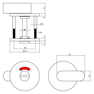 Intersteel Essentials 3430 WC-sluiting 8 mm staal verdekt diameter 53x5 mm met comfortknop RVS 0035.343060